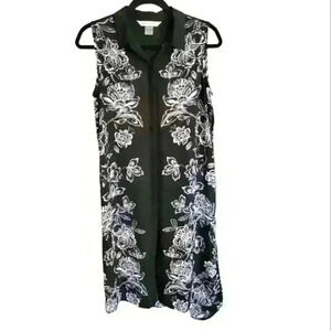 Peter Nygard Black White Floral Button Front Runi Duster Size Womena Size 10.